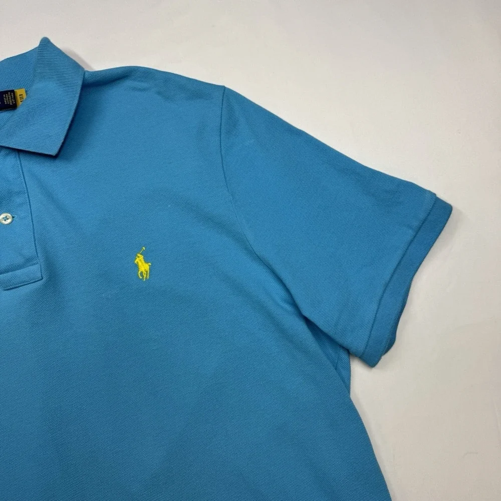 Ralph Lauren Polo Shirt Mens Large Sky Blue Classic Fit Yellow Pony Short Sleeve